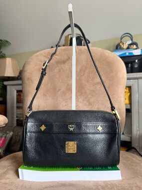 MCM Black Leather Small Shoulder Bag with Gold Hardware Good Condition
